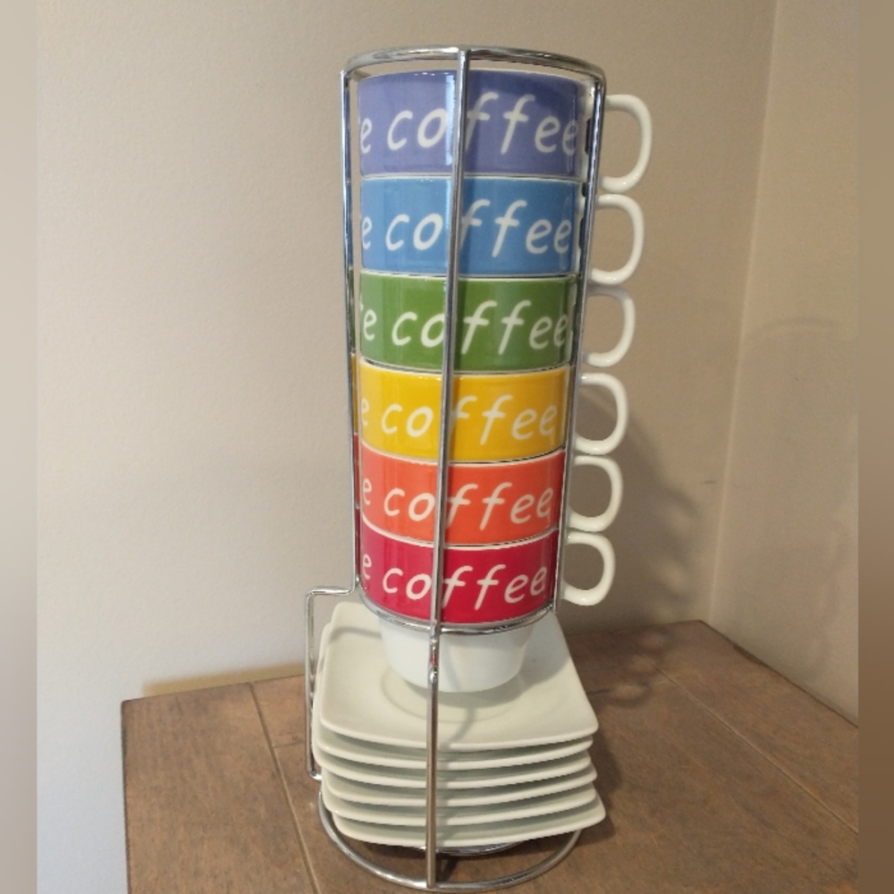 Six piece rainbow coffee espresso cup set